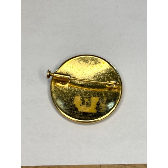 Vintage Gold-Tone & Black damascene gold brooch pin Round Pin Brooch With Intric - Picture 5 of 8